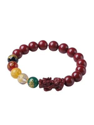  Vermilion Pixiu Five-Way Caishen (Wealth God) Lucky Bead Bracelet