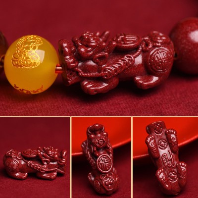  Vermilion Pixiu Five-Way Caishen (Wealth God) Lucky Bead Bracelet