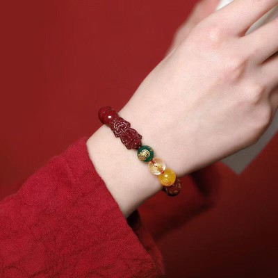  Vermilion Pixiu Five-Way Caishen (Wealth God) Lucky Bead Bracelet