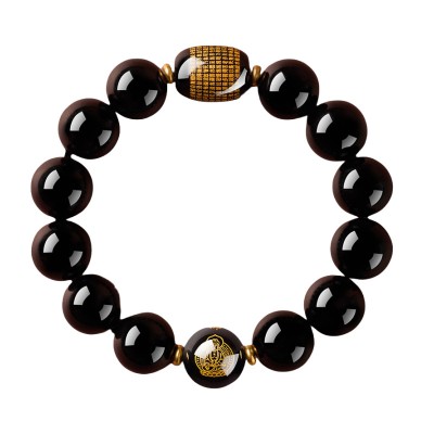 Black Obsidian Heart Sutra Buddha Bead Bracelet