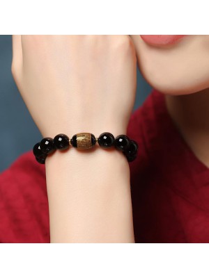 Black Obsidian Heart Sutra Buddha Bead Bracelet