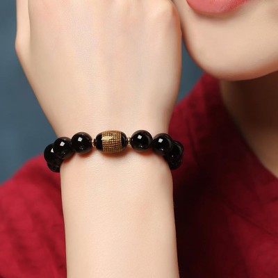 Black Obsidian Heart Sutra Buddha Bead Bracelet