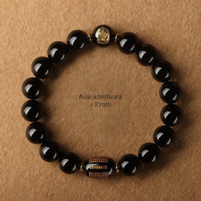 Black Obsidian Heart Sutra Buddha Bead Bracelet