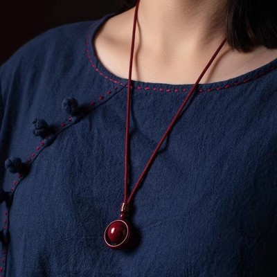 Cinnabar Fortune Turning Pendant Necklace