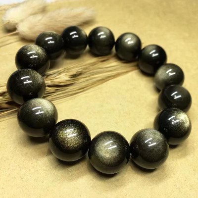 Natural Black Gold Obsidian Double Eye Couple Bracelets