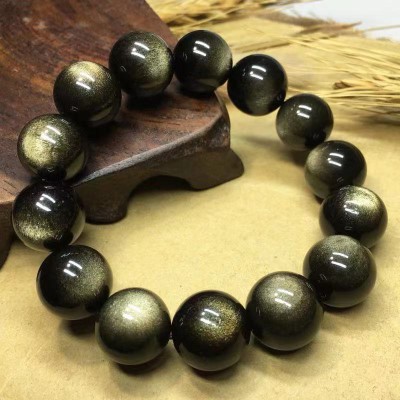 Natural Black Gold Obsidian Double Eye Couple Bracelets