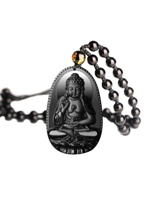 Natural Black Obsidian Eight Guardian Deity Pendant