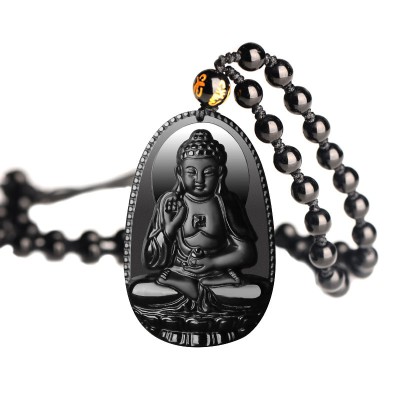 Natural Black Obsidian Eight Guardian Deity Pendant