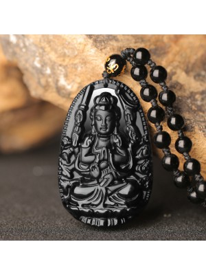 Natural Black Obsidian Eight Guardian Deity Pendant