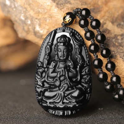 Natural Black Obsidian Eight Guardian Deity Pendant