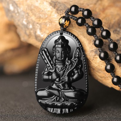 Natural Black Obsidian Eight Guardian Deity Pendant