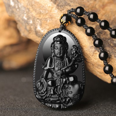 Natural Black Obsidian Eight Guardian Deity Pendant