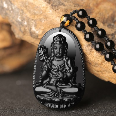 Natural Black Obsidian Eight Guardian Deity Pendant