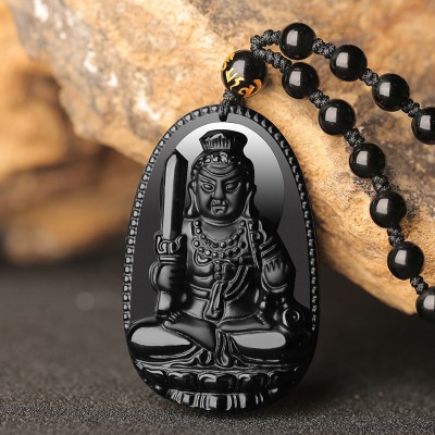 Natural Black Obsidian Eight Guardian Deity Pendant