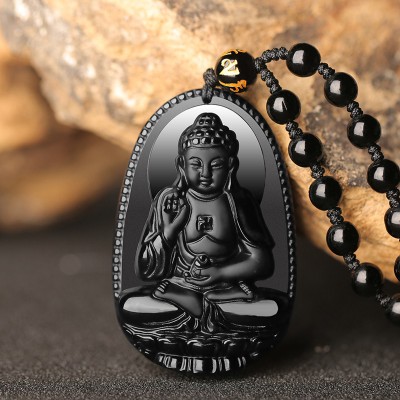 Natural Black Obsidian Eight Guardian Deity Pendant