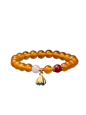 Natural Red Agate Lotus Pod Bracelet