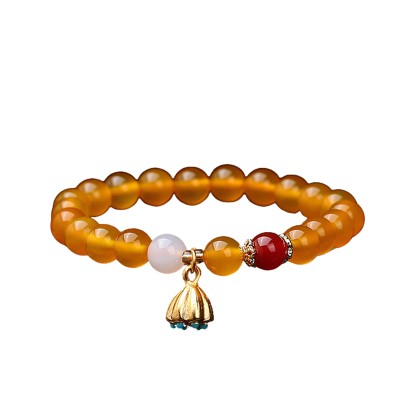 Natural Red Agate Lotus Pod Bracelet