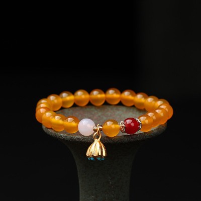 Natural Red Agate Lotus Pod Bracelet