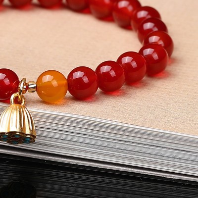 Natural Red Agate Lotus Pod Bracelet