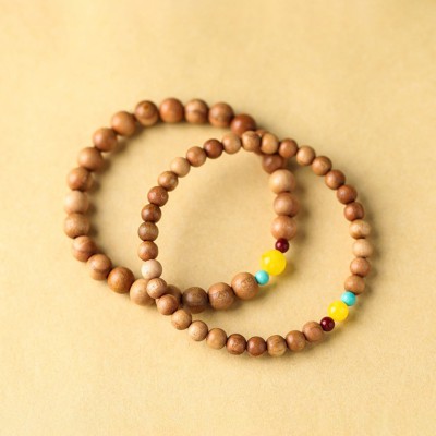 Peach Wood Lucky Red Sandalwood Amber Feng Shui Bead Bracelet