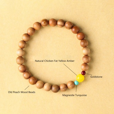 Peach Wood Lucky Red Sandalwood Amber Feng Shui Bead Bracelet